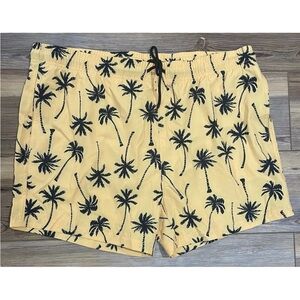 NEW Mens Board Shorts Quick Dry Swim Trunks Yellow Palm Mesh Lined Size XXL Pool